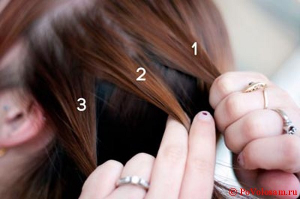 Візьміть пасмо волосся, з яких плануєте заплести косу, розділіть її на три рівні частини