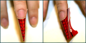 Зашліфований поверхню, потрібно надіти форму на палець, зчепивши її краю під нігтьової пластиною: